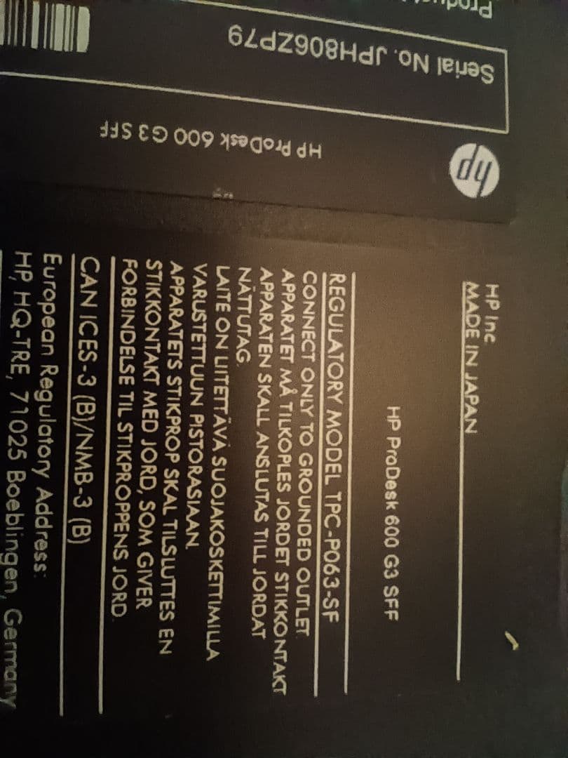 HP デスクトップPC　ProDesk 600 G3 sff