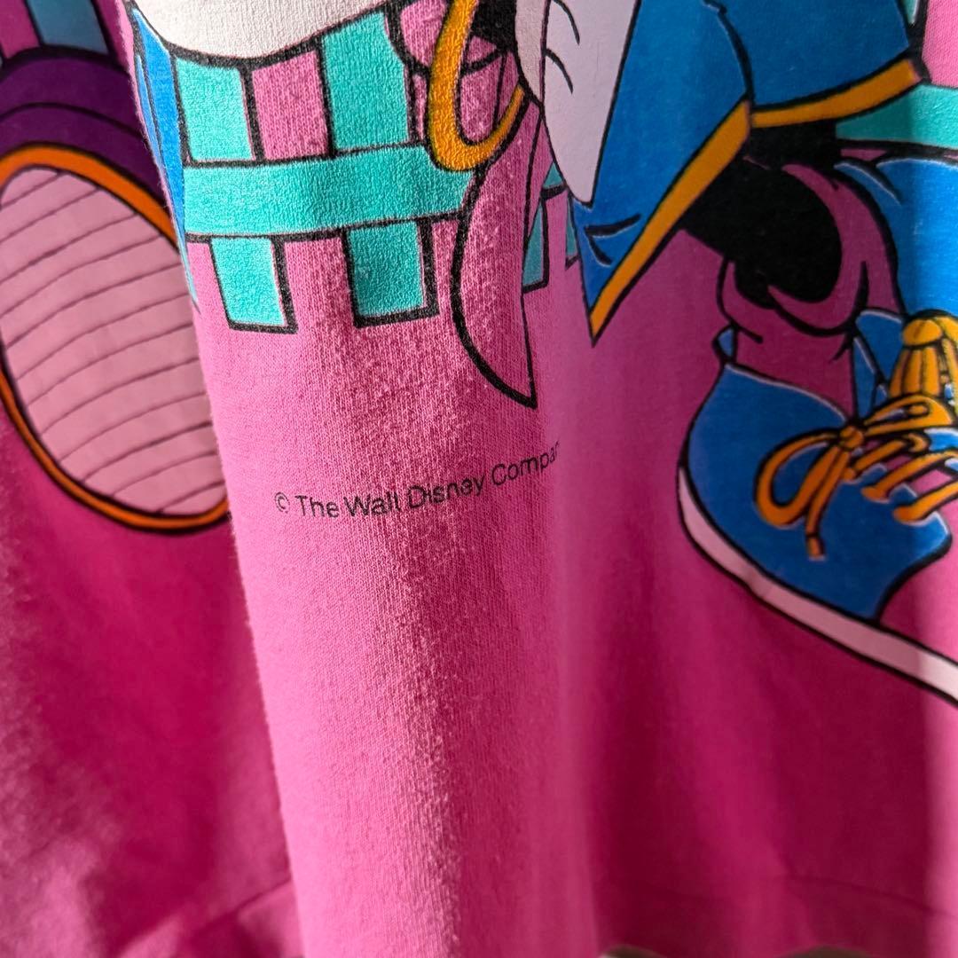 USA製★Disney Tシャツ ミッキー&ミニー デカロゴ ピンク XL以上