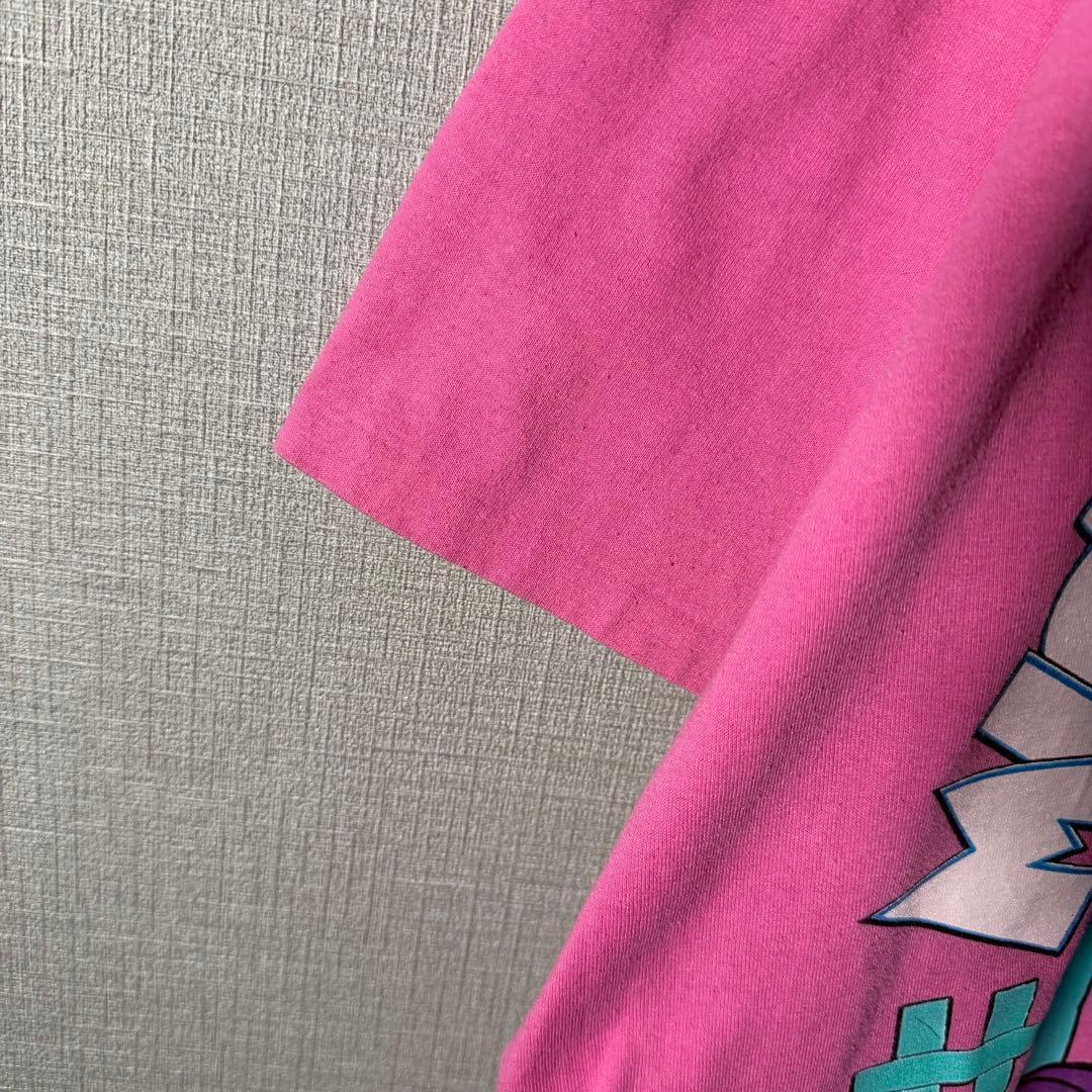 USA製★Disney Tシャツ ミッキー&ミニー デカロゴ ピンク XL以上