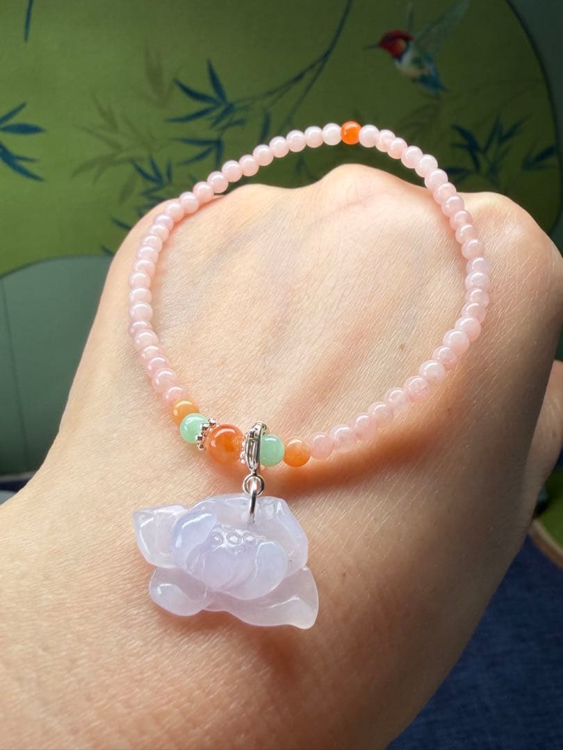 希少‼️新作❣️ ラベンダー浄化蓮花＆ピンク翡翠小粒ブレスレット