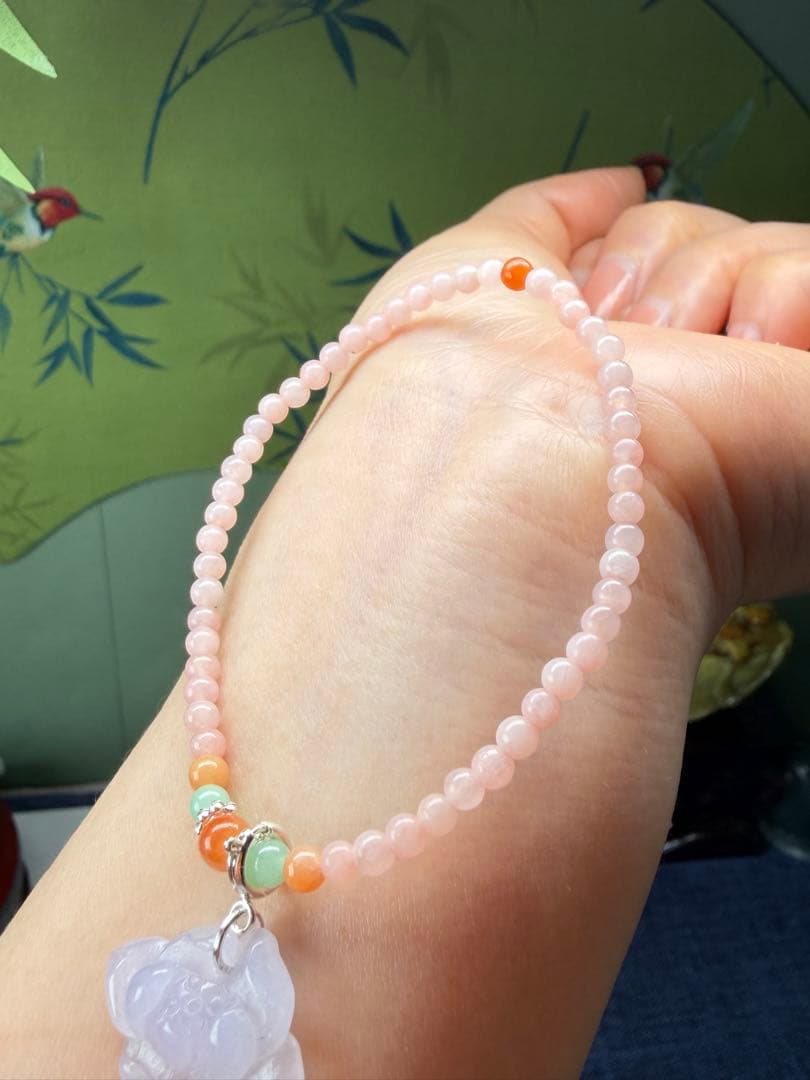 希少‼️新作❣️ ラベンダー浄化蓮花＆ピンク翡翠小粒ブレスレット