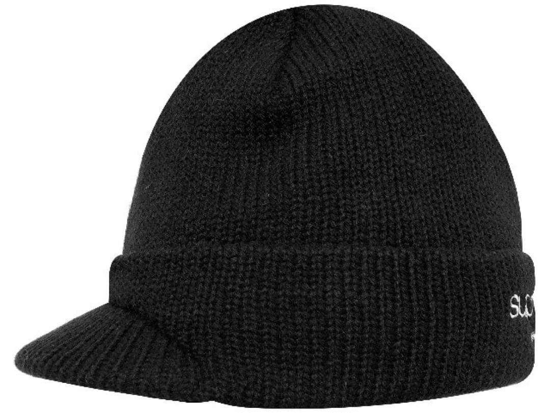 supreme ニット帽 黒　25FWビーニー　ツバ付き
