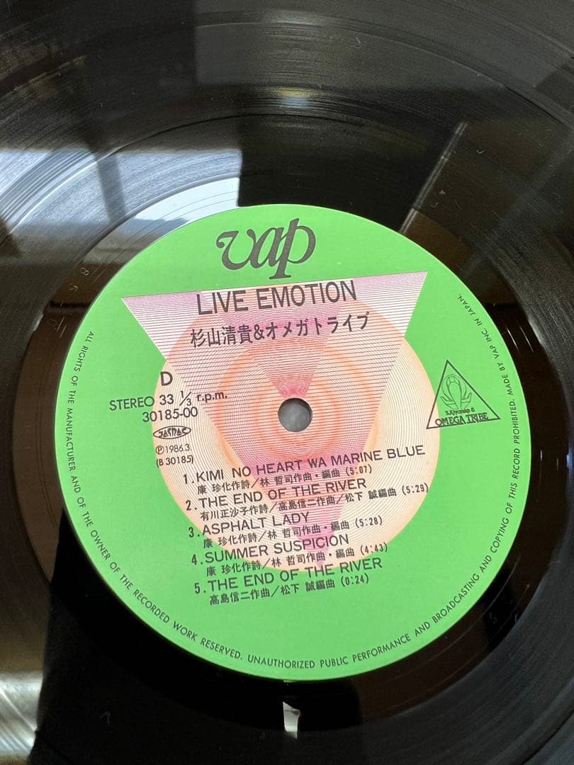 杉山清貴&オメガトライブ LIVE EMOTION 帯付　レコード1986年