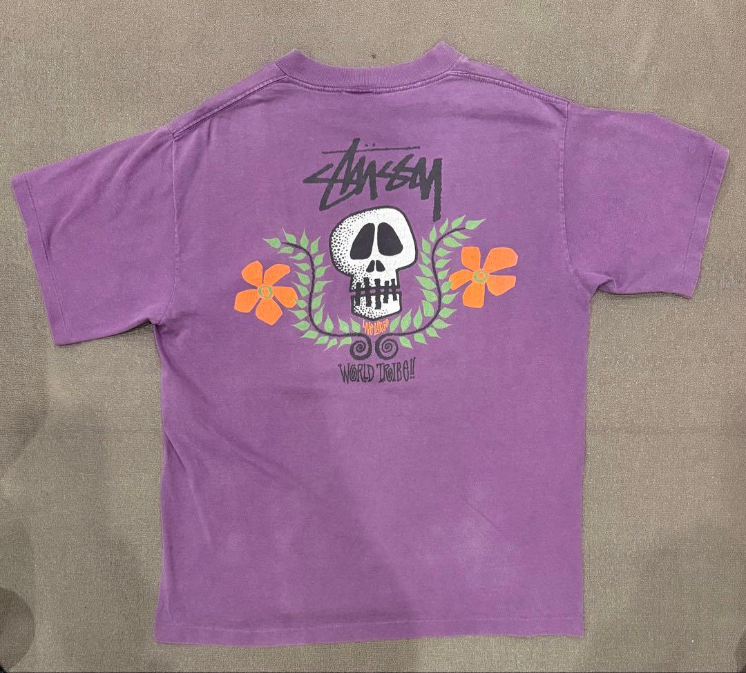 80s スカルフラワー黒タグ U.S.A stussy 黒タグ(サイズXL)