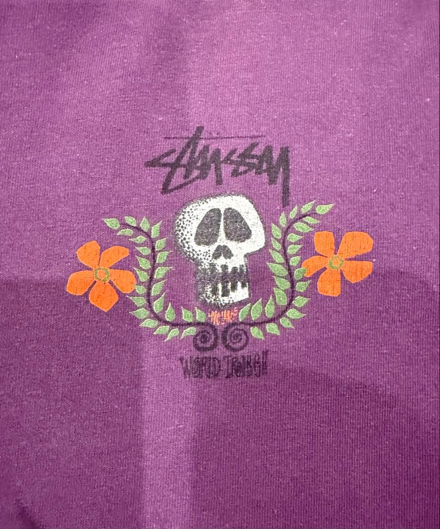 80s スカルフラワー黒タグ U.S.A stussy 黒タグ(サイズXL)