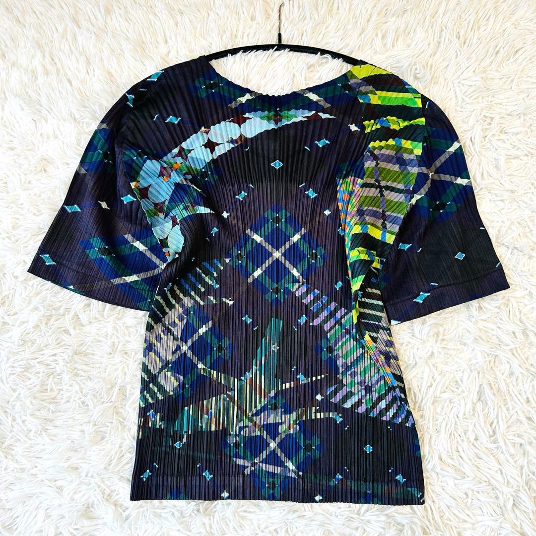 プリーツプリーズ 半袖カットソー Tシャツ 総柄 イッセイミヤケ