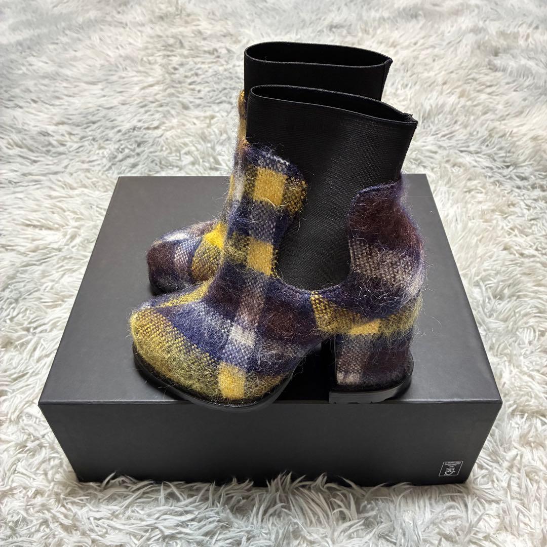 【ほぼ未使用】sacai ニット チェック ヒールブーツ〈定価97,900円〉
