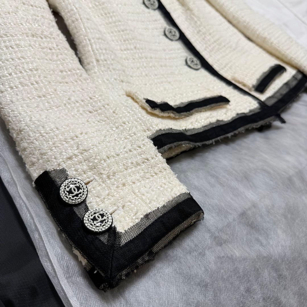 【美品】CHANEL ツイードジャケット ホワイト　ココマーク 定番　入学式