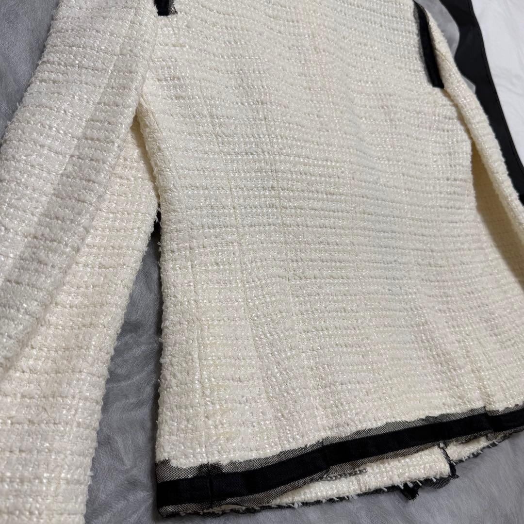 【美品】CHANEL ツイードジャケット ホワイト　ココマーク 定番　入学式