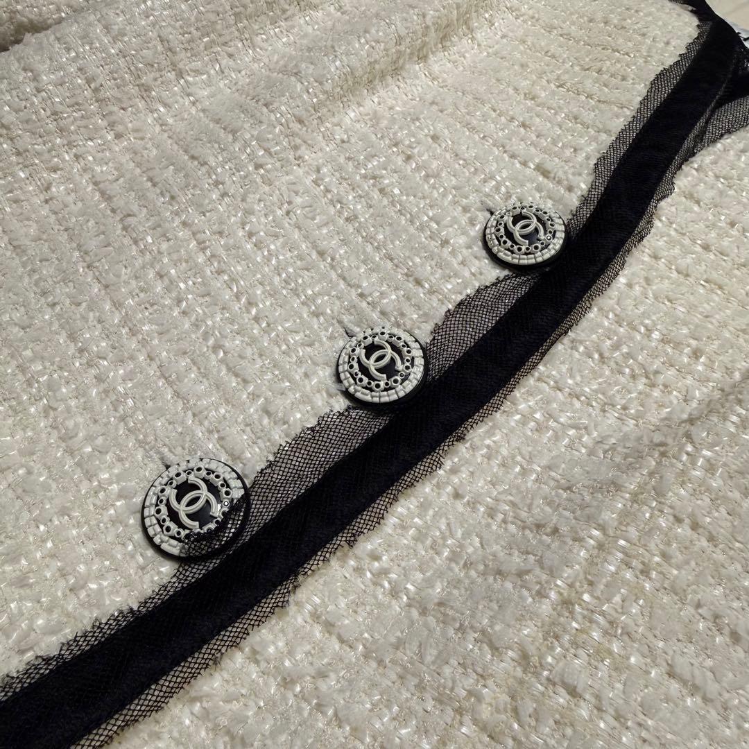 【美品】CHANEL ツイードジャケット ホワイト　ココマーク 定番　入学式