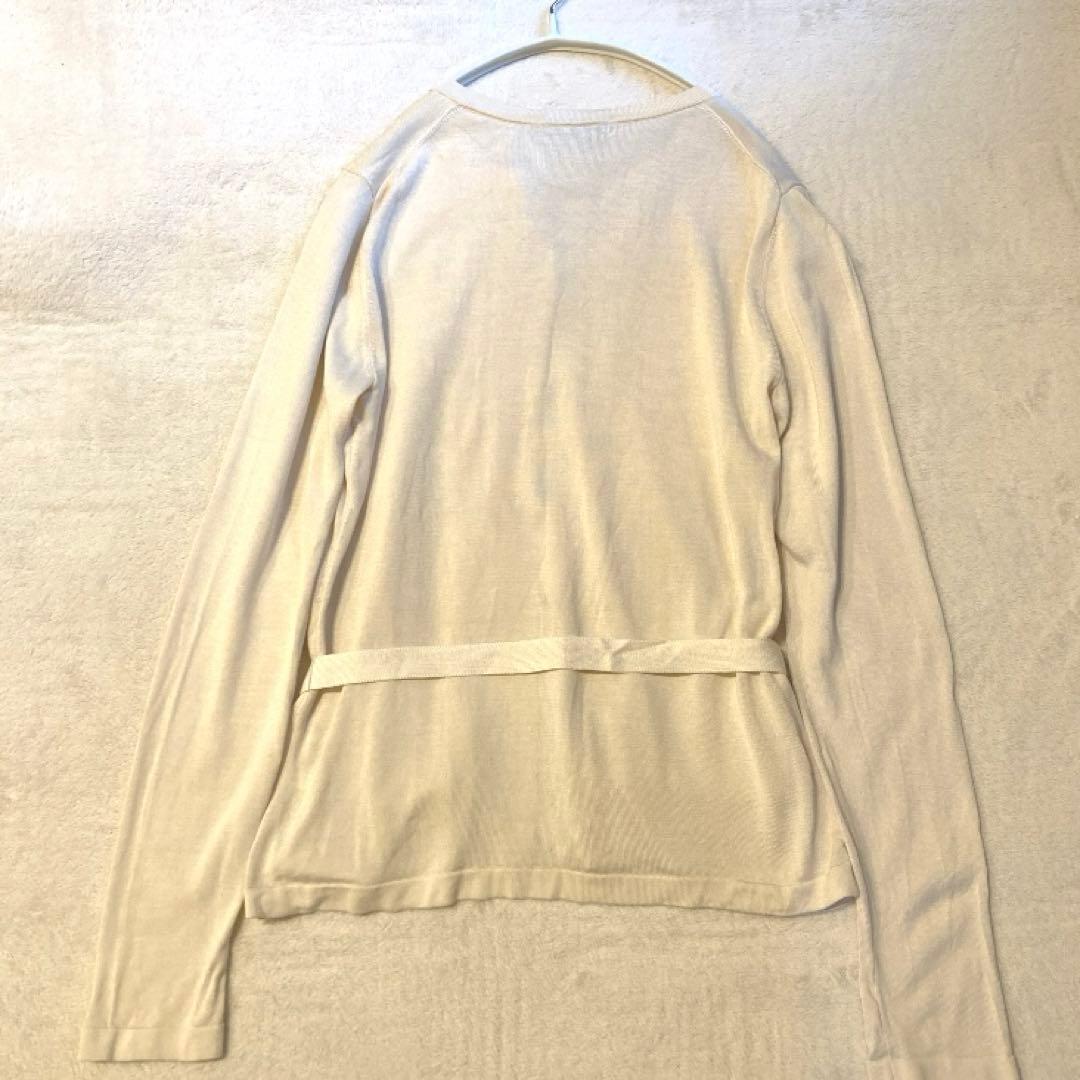バーバリー シルク100% ロゴ 刺繍 カーディガン ベルト フリンジ 生成り