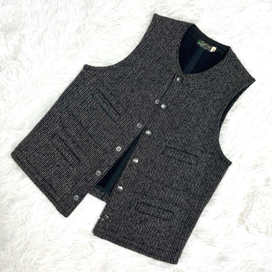美品 SUGARCANE シュガーケーン ベスト ウール グレー ロゴ ツイード