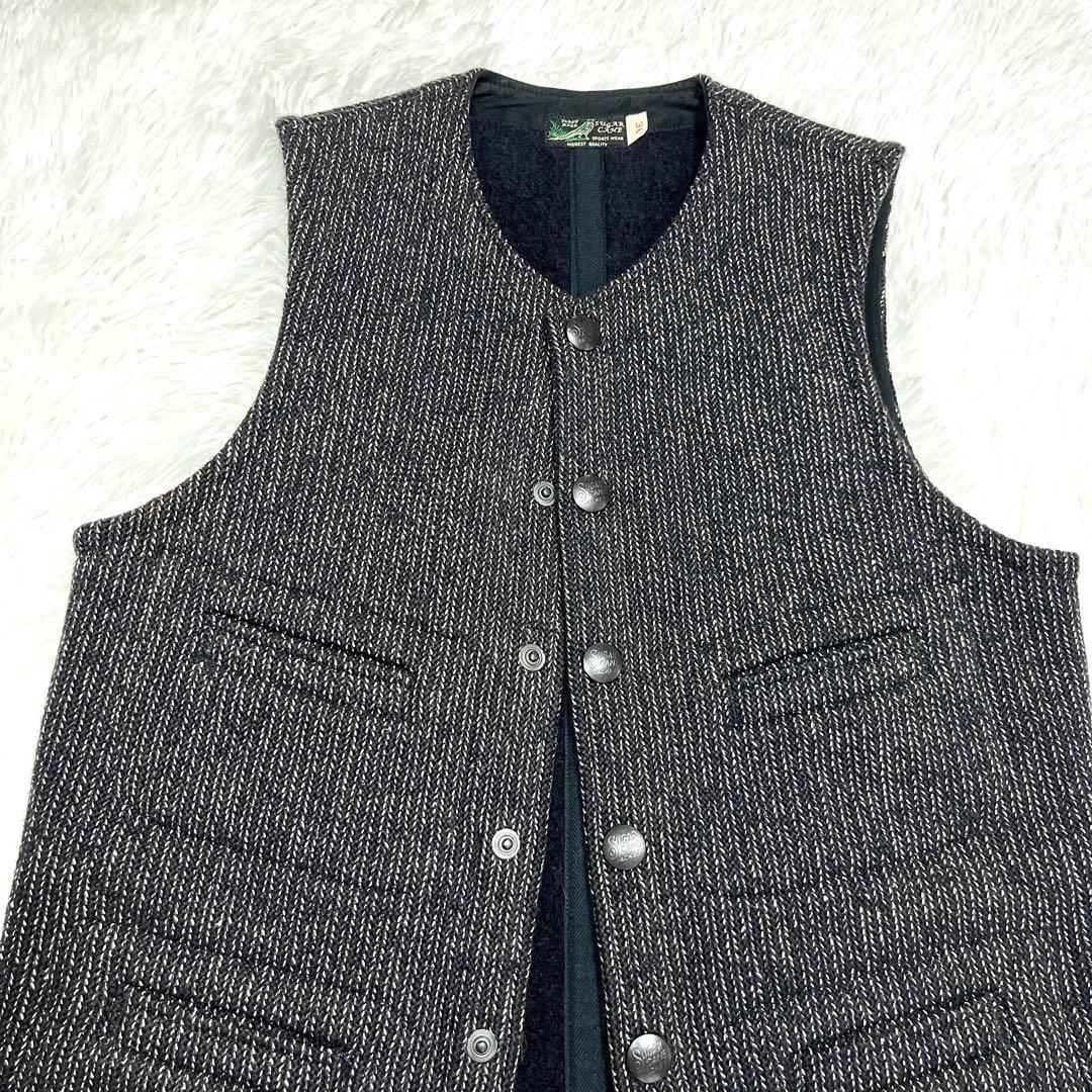 美品 SUGARCANE シュガーケーン ベスト ウール グレー ロゴ ツイード