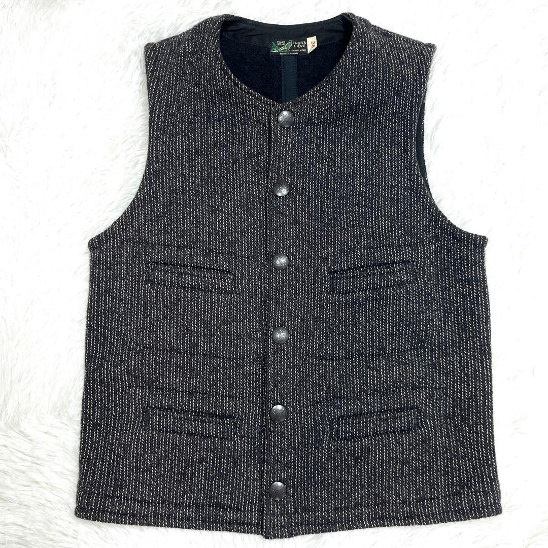 美品 SUGARCANE シュガーケーン ベスト ウール グレー ロゴ ツイード
