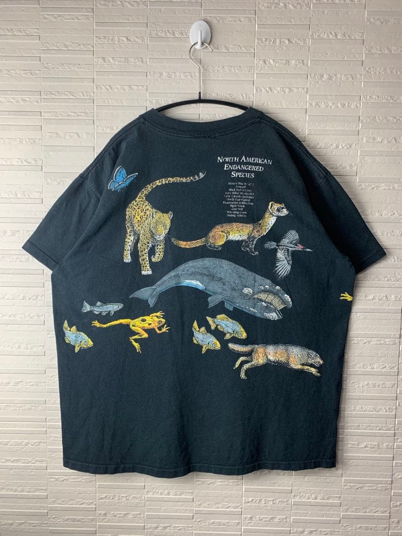 90s USA製ヴィンテージ　シングルステッチ　アニマルプリント両面Tシャツ