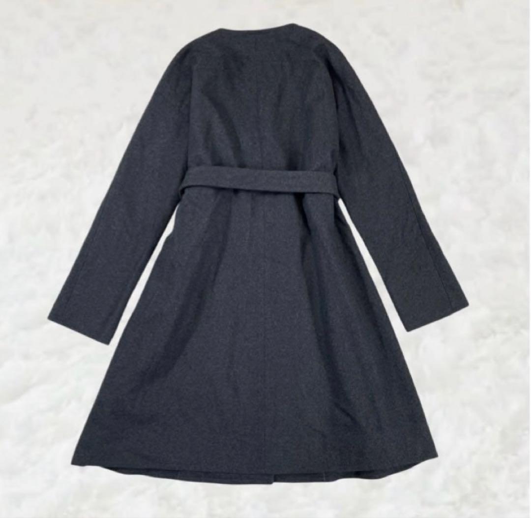 【美品】セオリーリュクス ノーカラー Vネック Aライン ロングコート