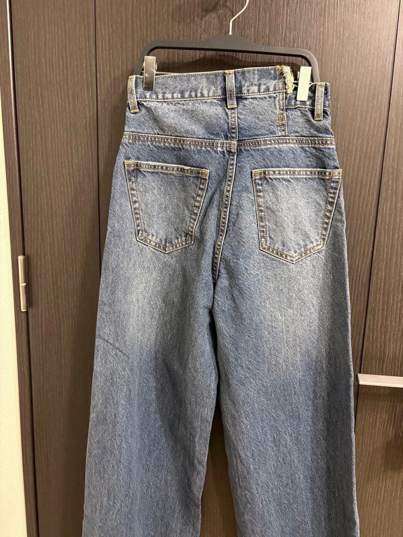 【新品】moussyCROSSWAIST ワイド ストレートデニム0ダークブルー