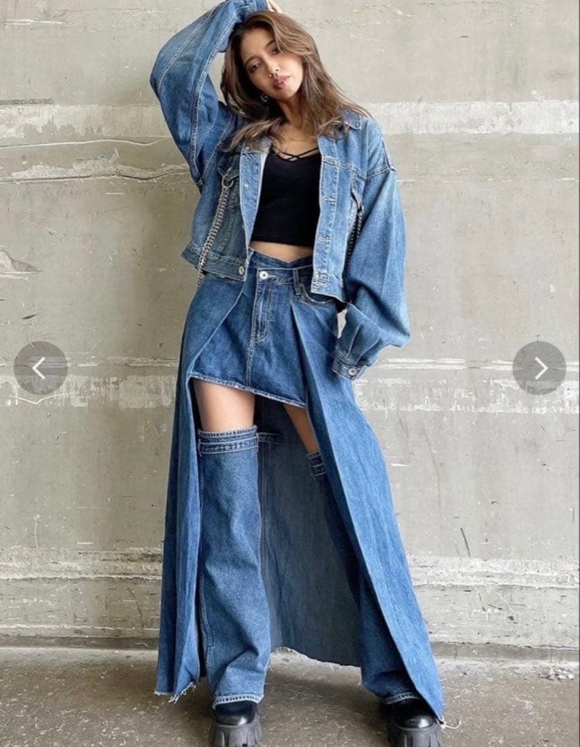 美品 GYDA×倖田來未コラボ ロングデニムスカートライクショートパンツ M