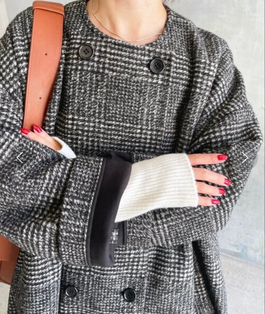 spick and span Wスライバーノーカラーチェックポンチョコート 38