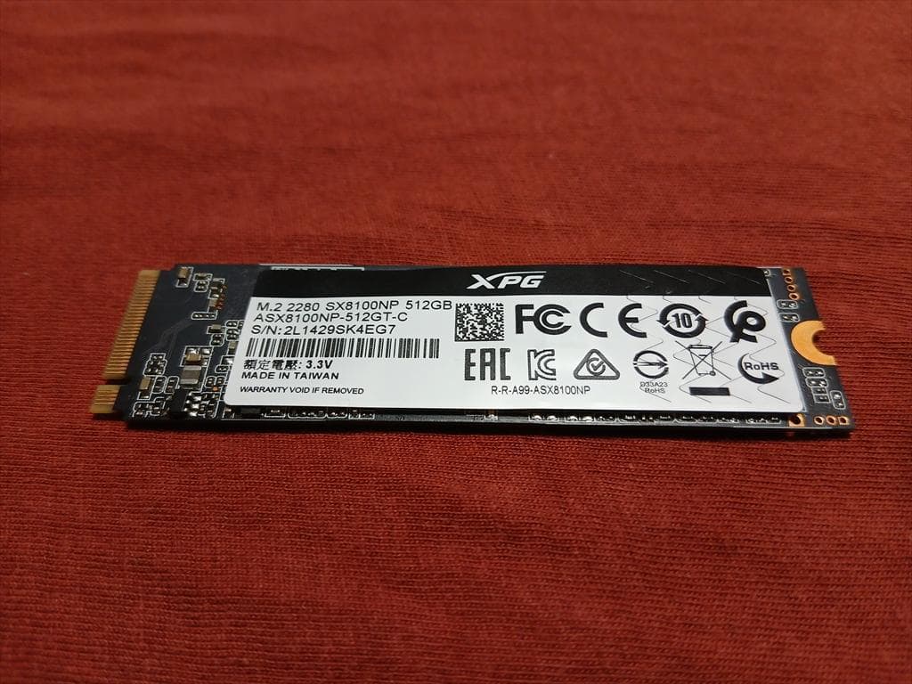 M.2 SSD XPG SX8100 NVMe 512GB 動作確認済