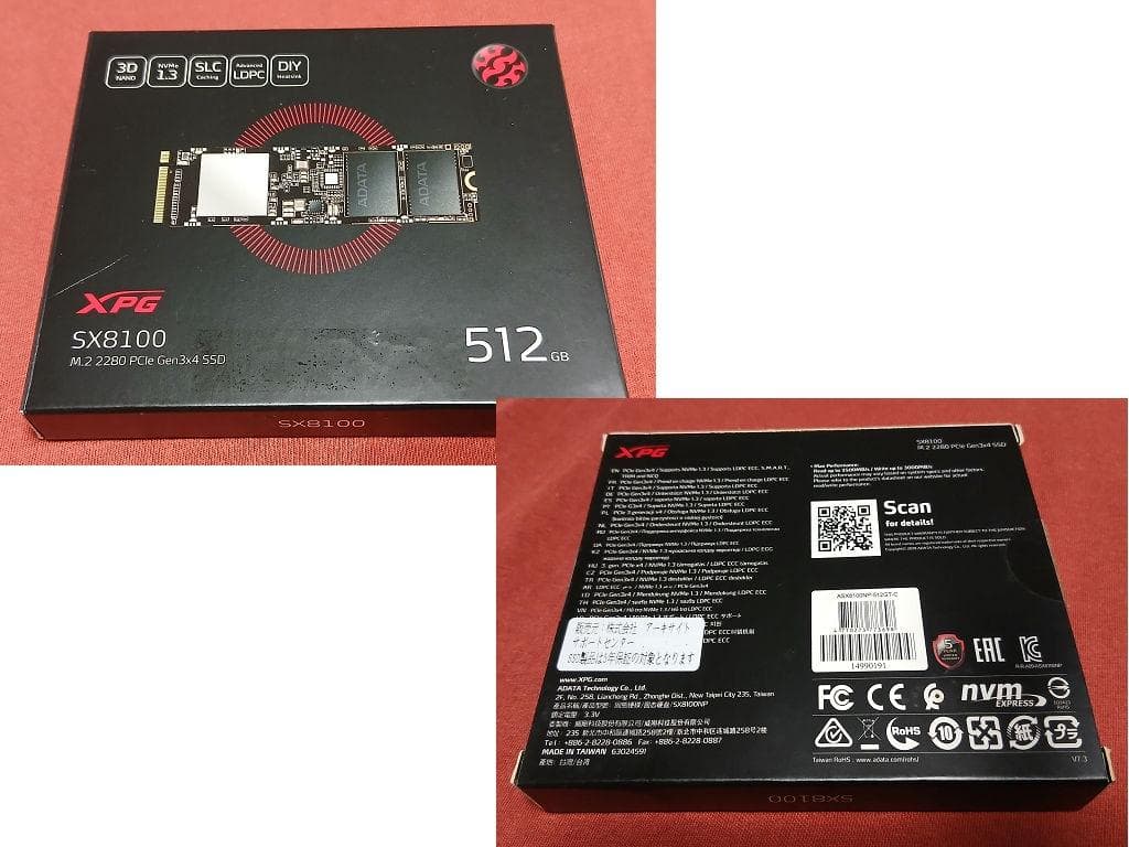 M.2 SSD XPG SX8100 NVMe 512GB 動作確認済