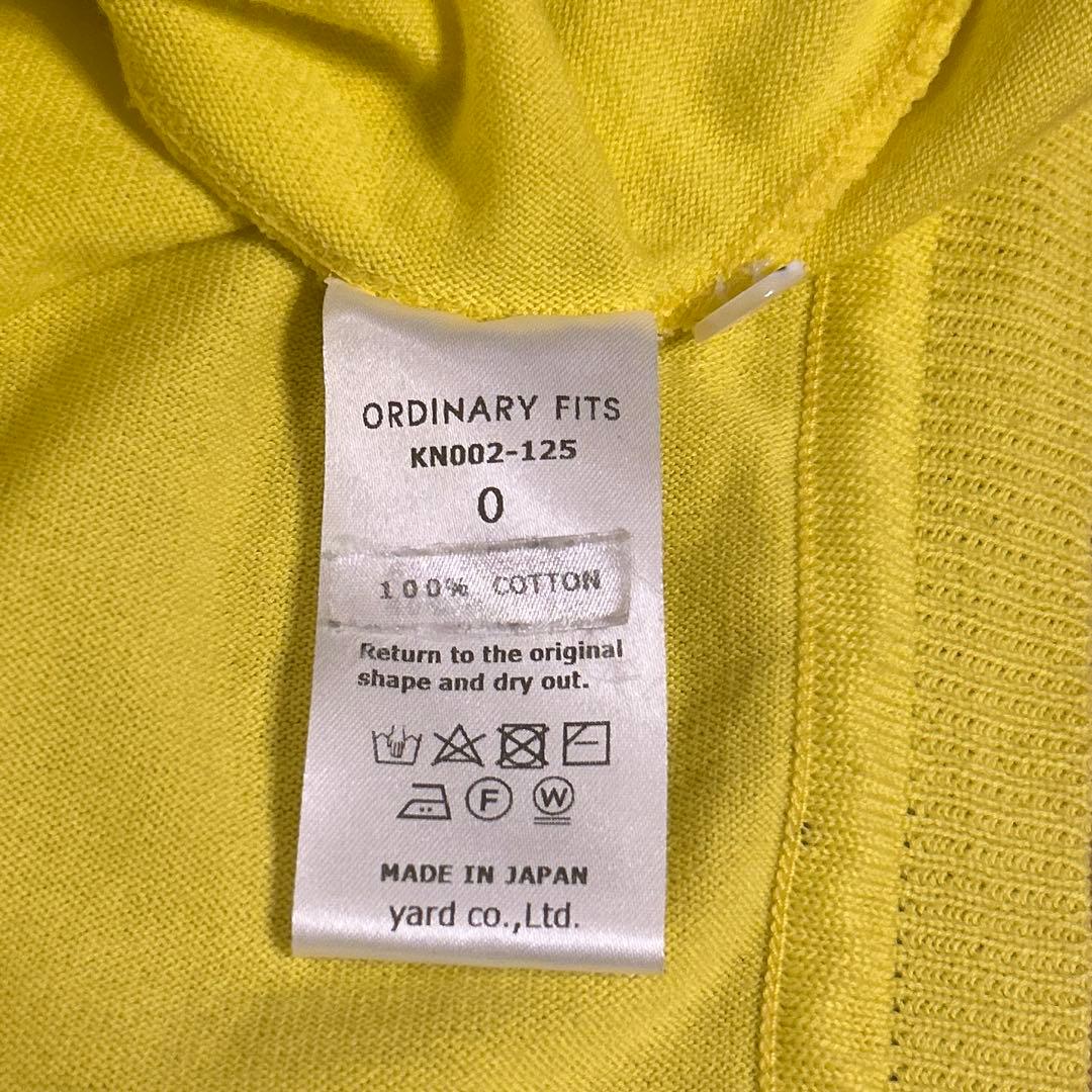 Ordinary fitsバーバーカーディガン コットンニット サイズ0イエロー