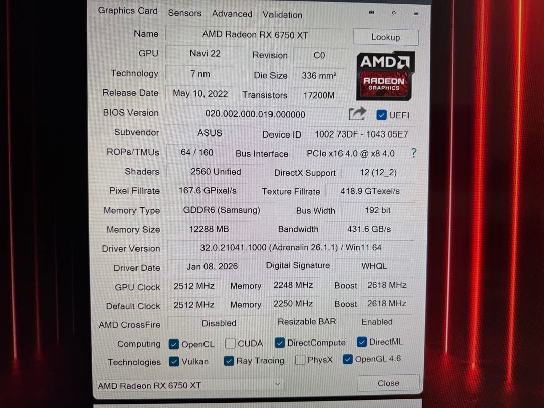 ASUS Radeon RX6750XT 中古美品