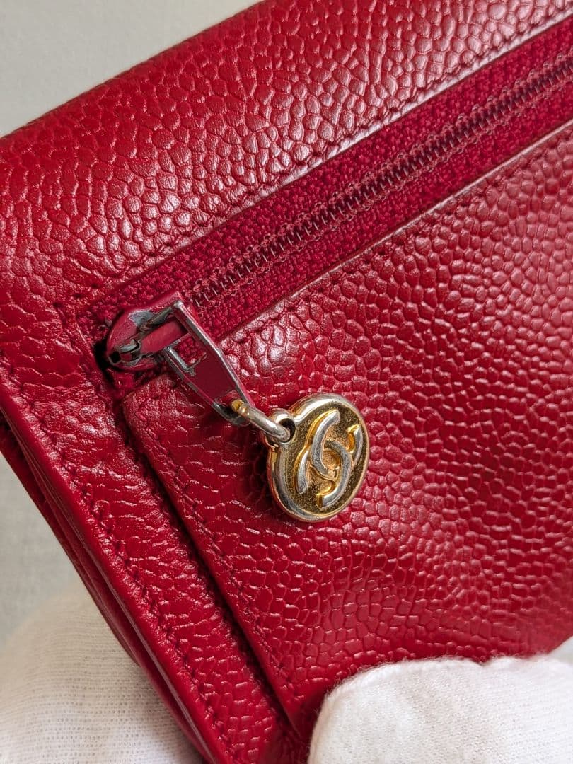 シャネル　デカココ　ミディアム　財布　キャビアスキン　赤　レッド　正規品