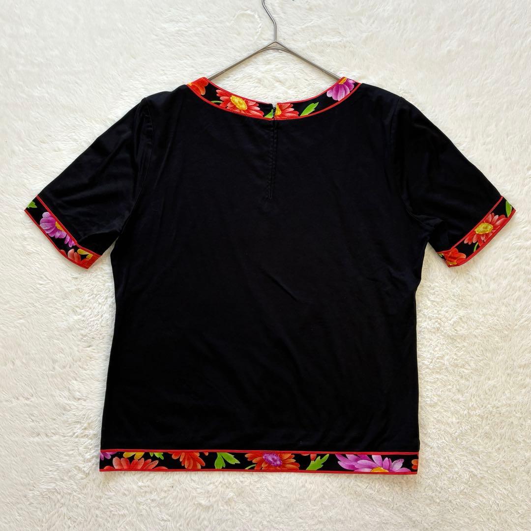LEONARD トリムフラワー柄Tシャツ 黒 L