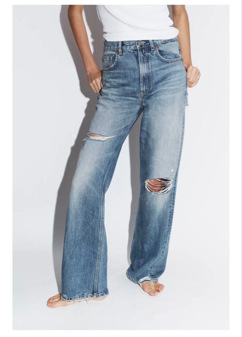 TRF ダメージ加工ワイドレッグハイウエストジーンズ　ZARA ザラ　32インチ