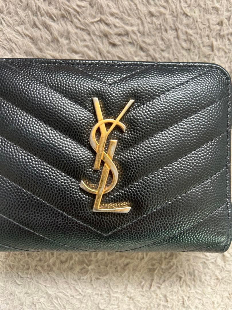 YSL ブラック 二つ折り財布 キルティング