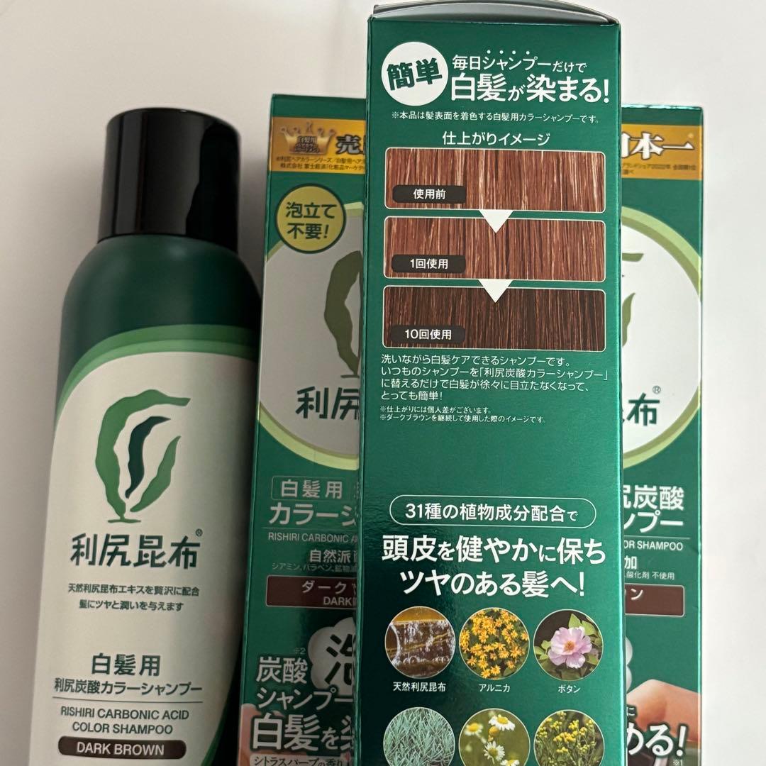 利尻昆布 カラーシャンプー ダークブラウン 4本セット 専用ブラシ付