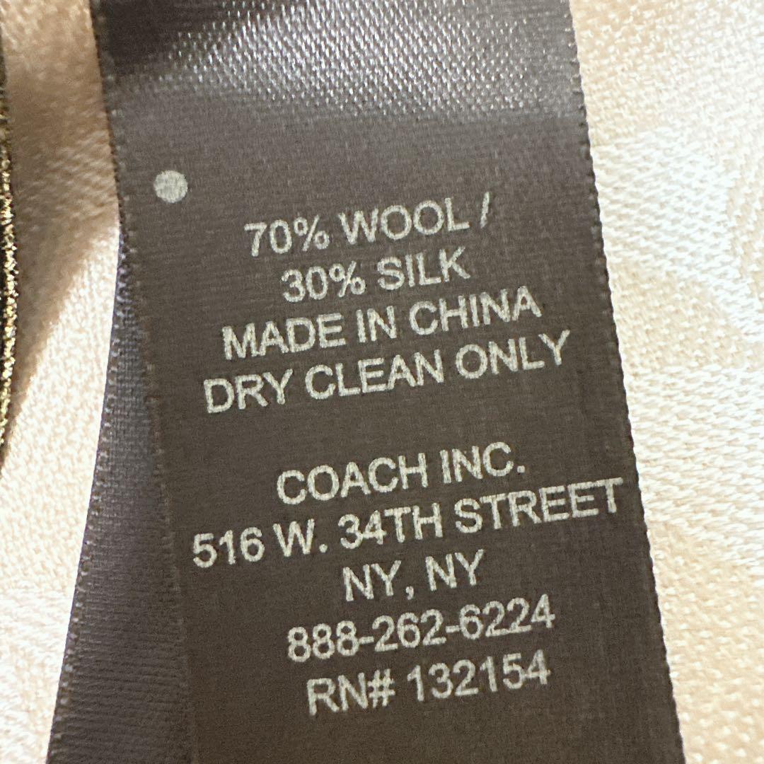 美品 COACH シルク&ウール ストール シグネチャー柄 ベージュ 光沢
