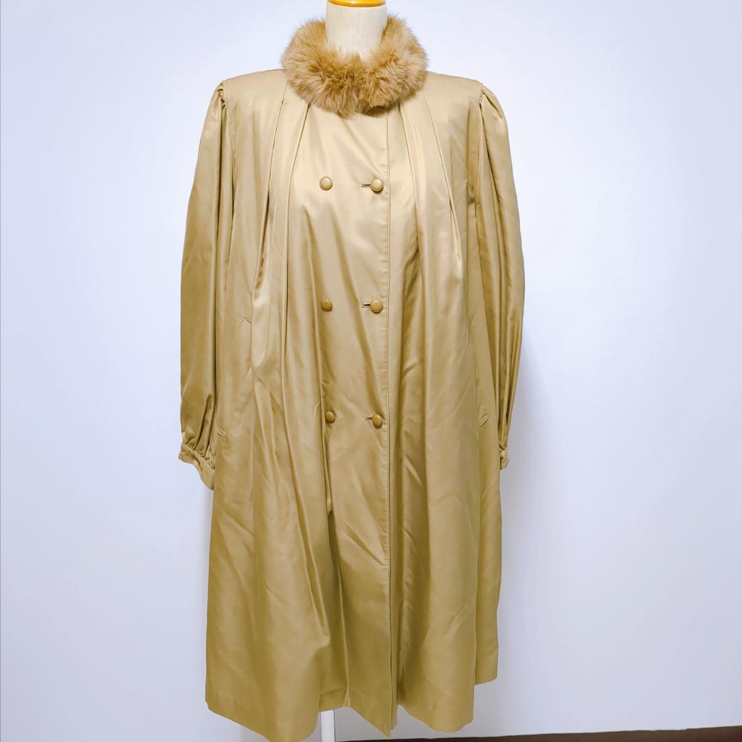 Kanebo Silk ファーカラー ロングコート 絹100% 日本製 Fサイズ