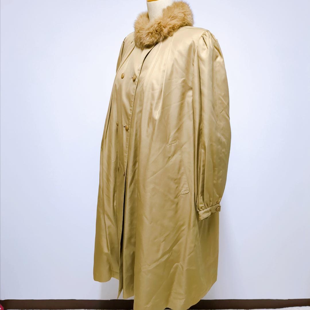 Kanebo Silk ファーカラー ロングコート 絹100% 日本製 Fサイズ