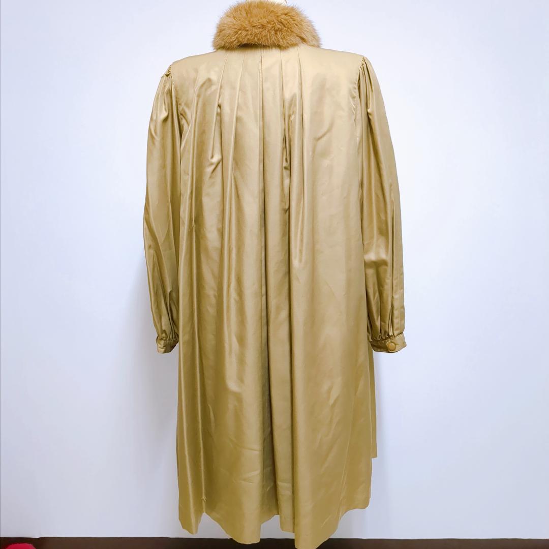 Kanebo Silk ファーカラー ロングコート 絹100% 日本製 Fサイズ