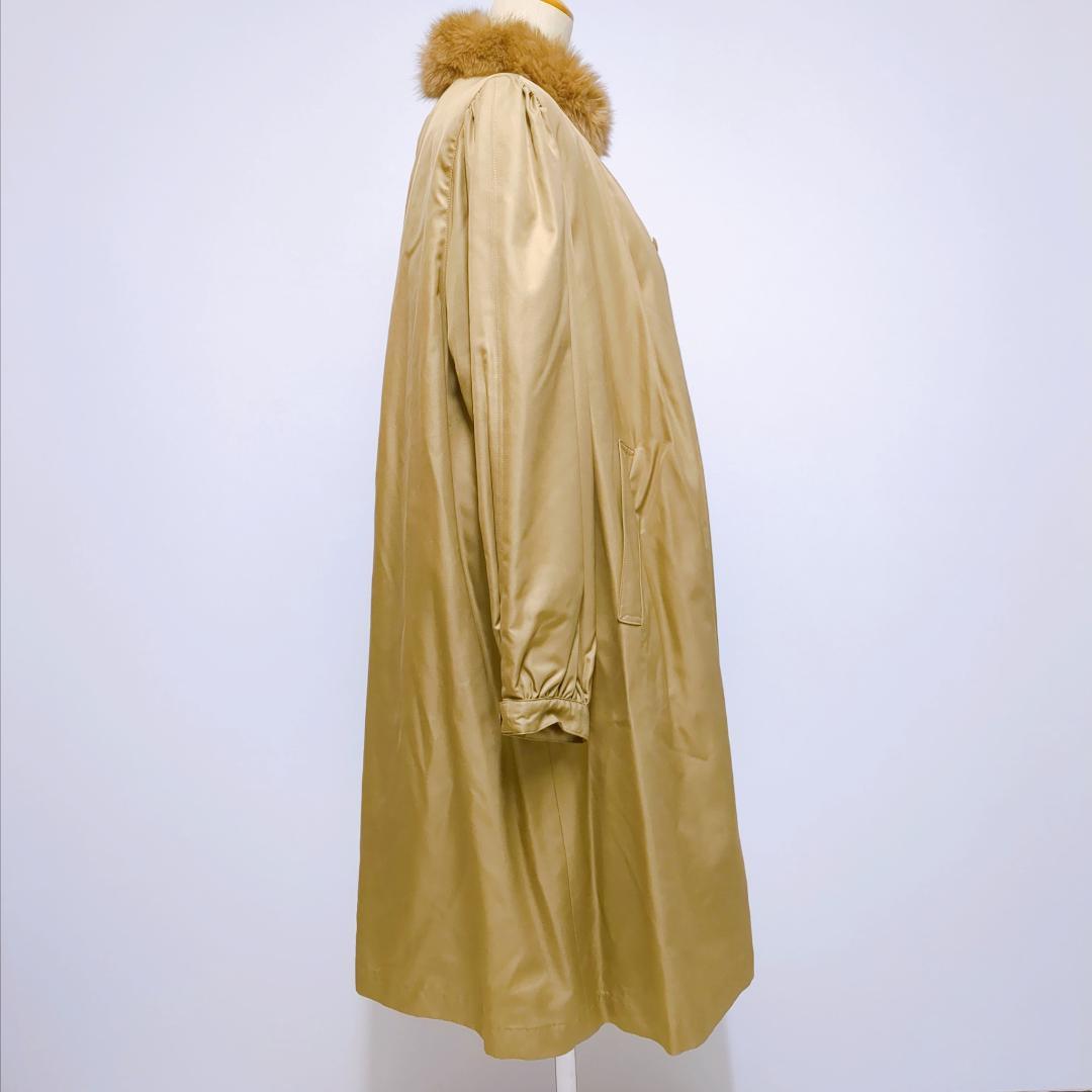 Kanebo Silk ファーカラー ロングコート 絹100% 日本製 Fサイズ