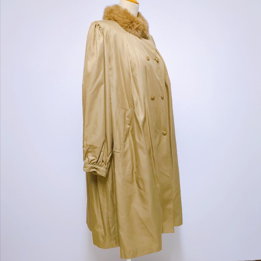 Kanebo Silk ファーカラー ロングコート 絹100% 日本製 Fサイズ