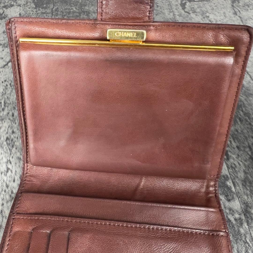 CHANEL ココマーク キャビアスキン がま口 二つ折り財布 ブラウン