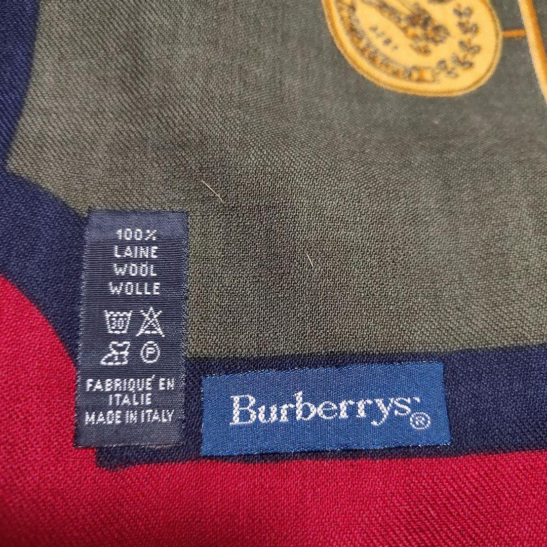 BURBERRYS 美品ウール大判ストール 赤色 ロゴ刺繍 フリンジ付き