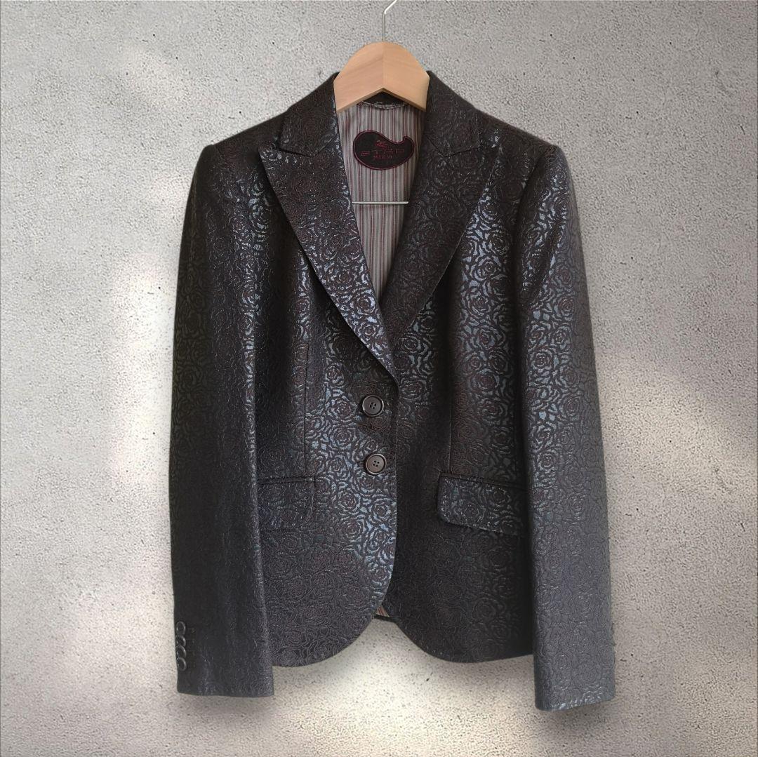美品 エトロ ETRO ジャケット 刺繍 総柄 テーラード シングル 2ボタン