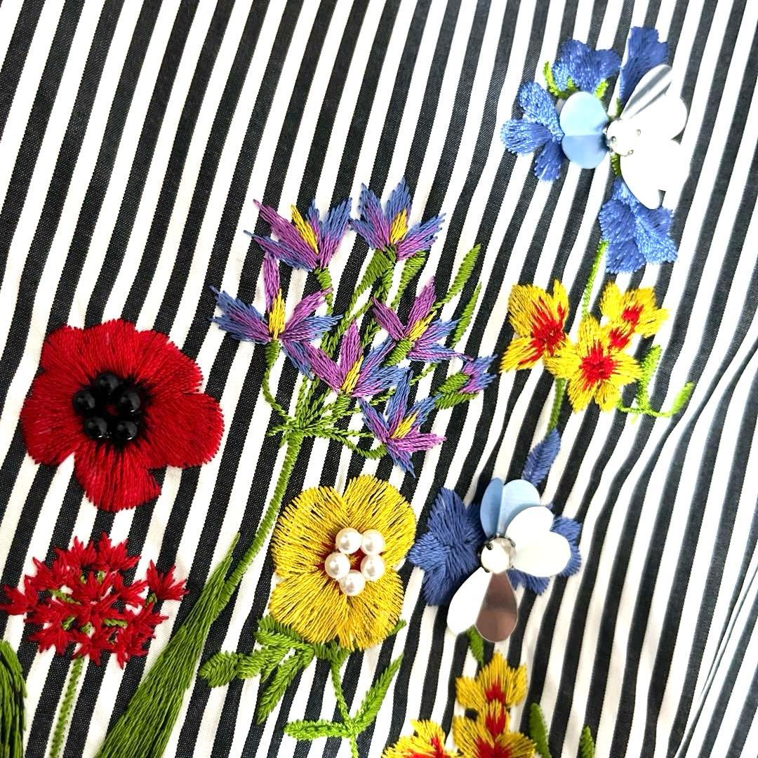 ルネ rene 36 ストライプ　花　ビーズ刺繍　ワンピース