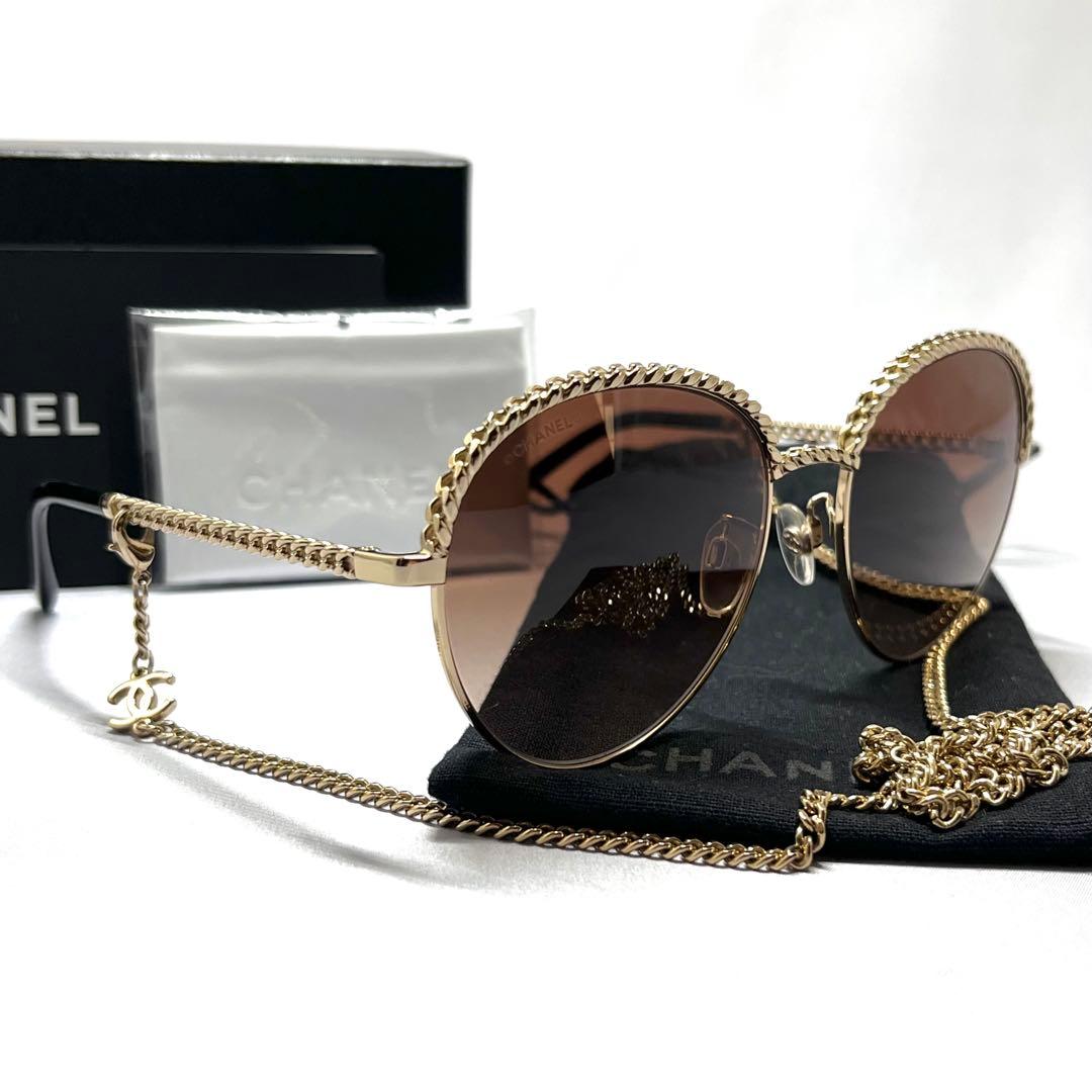 【付属品付き】CHANEL シャネル ココマーク チェーン サングラス ゴールド