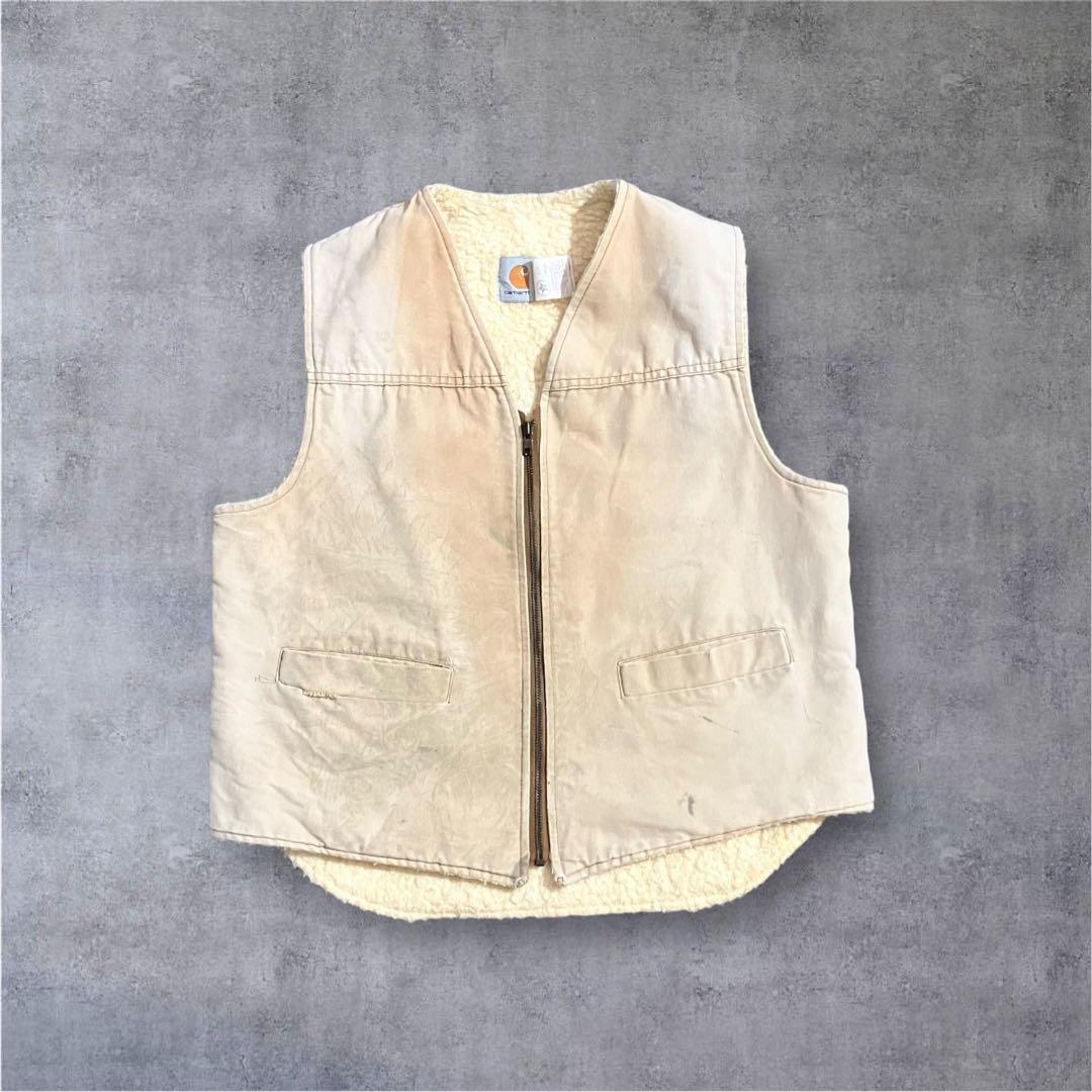 Carhartt ボアライナーベスト 生成り フェード 雰囲気 L リアルワーク