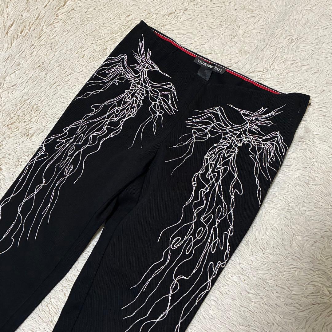 VIVIENNE TAM 鳳凰 不死鳥 バード 刺繍 ブラック デニム パンツ