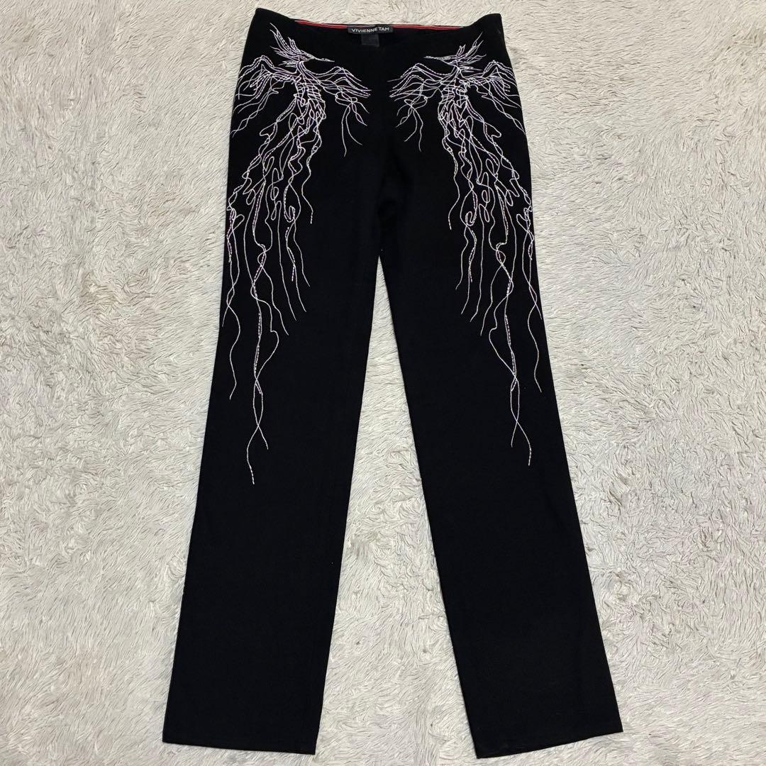 VIVIENNE TAM 鳳凰 不死鳥 バード 刺繍 ブラック デニム パンツ