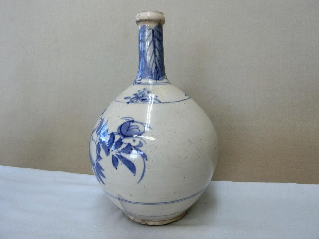 【徳利　会津本郷　染付牡丹文・35・鑑賞】酒器 骨董 鑑賞陶磁器 インテリア