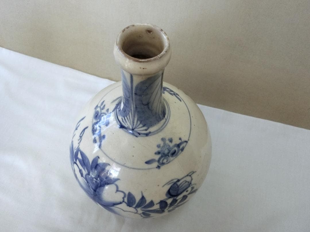 【徳利　会津本郷　染付牡丹文・35・鑑賞】酒器 骨董 鑑賞陶磁器 インテリア