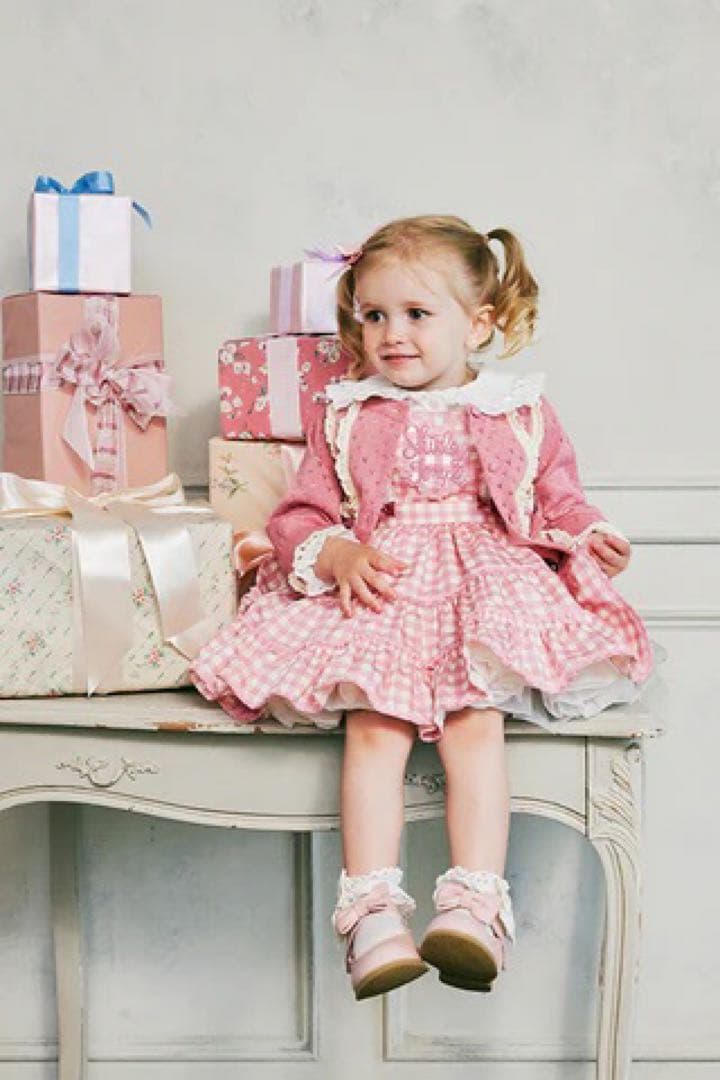 シャーリーテンプル ハートフリルギンガムジャンパースカート ピンク 90