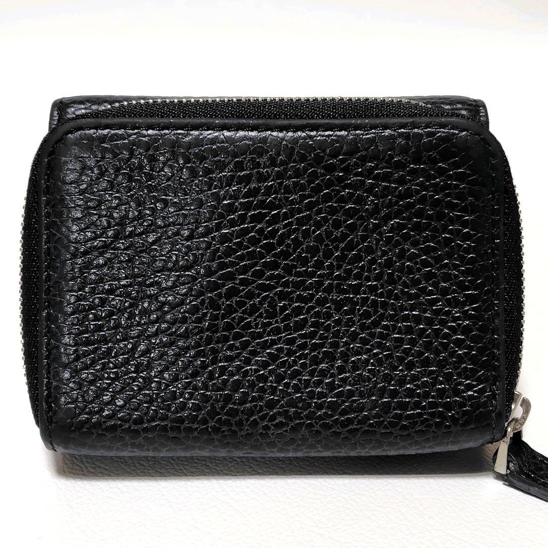 【美品・箱付き】　アニエスベー　折り財布　黒　シボ革　金具ロゴ　シンプル